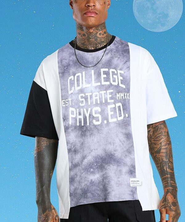 Oversized Spliced Varsity Tie Dye T-Shirt