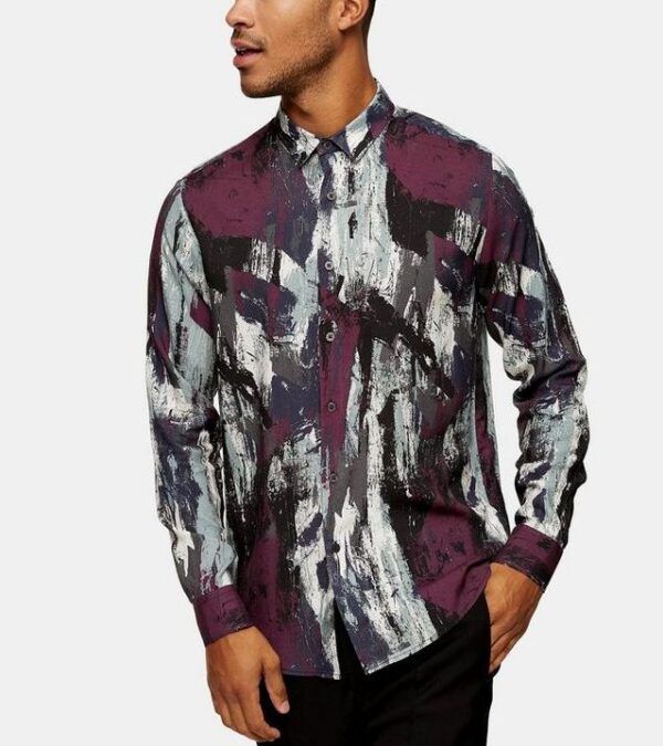 Topman Digital Abstract Paint Print Slim Shirt